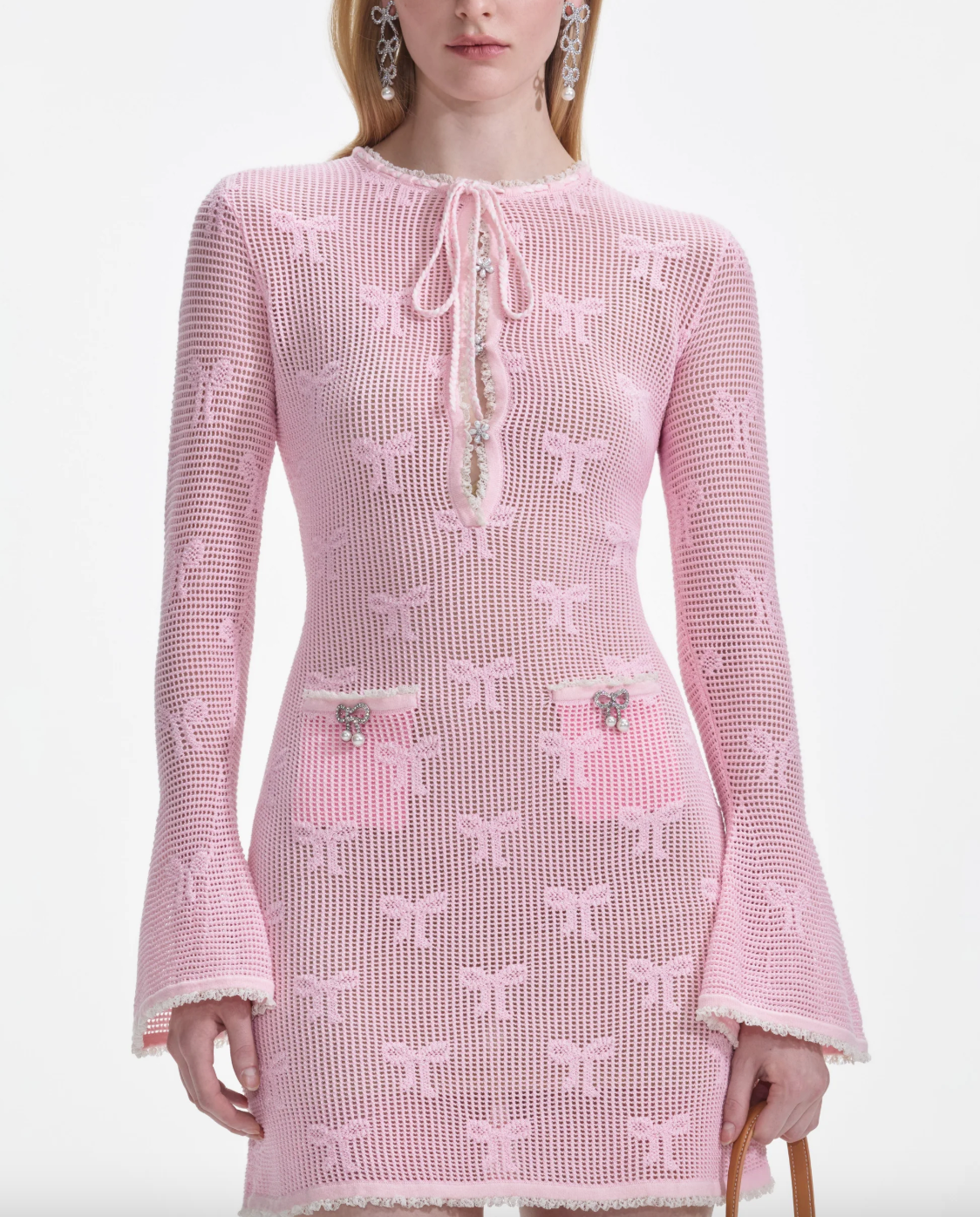 Bow Crochet Mini Dress - Pink by Self-Portrait — alternate view