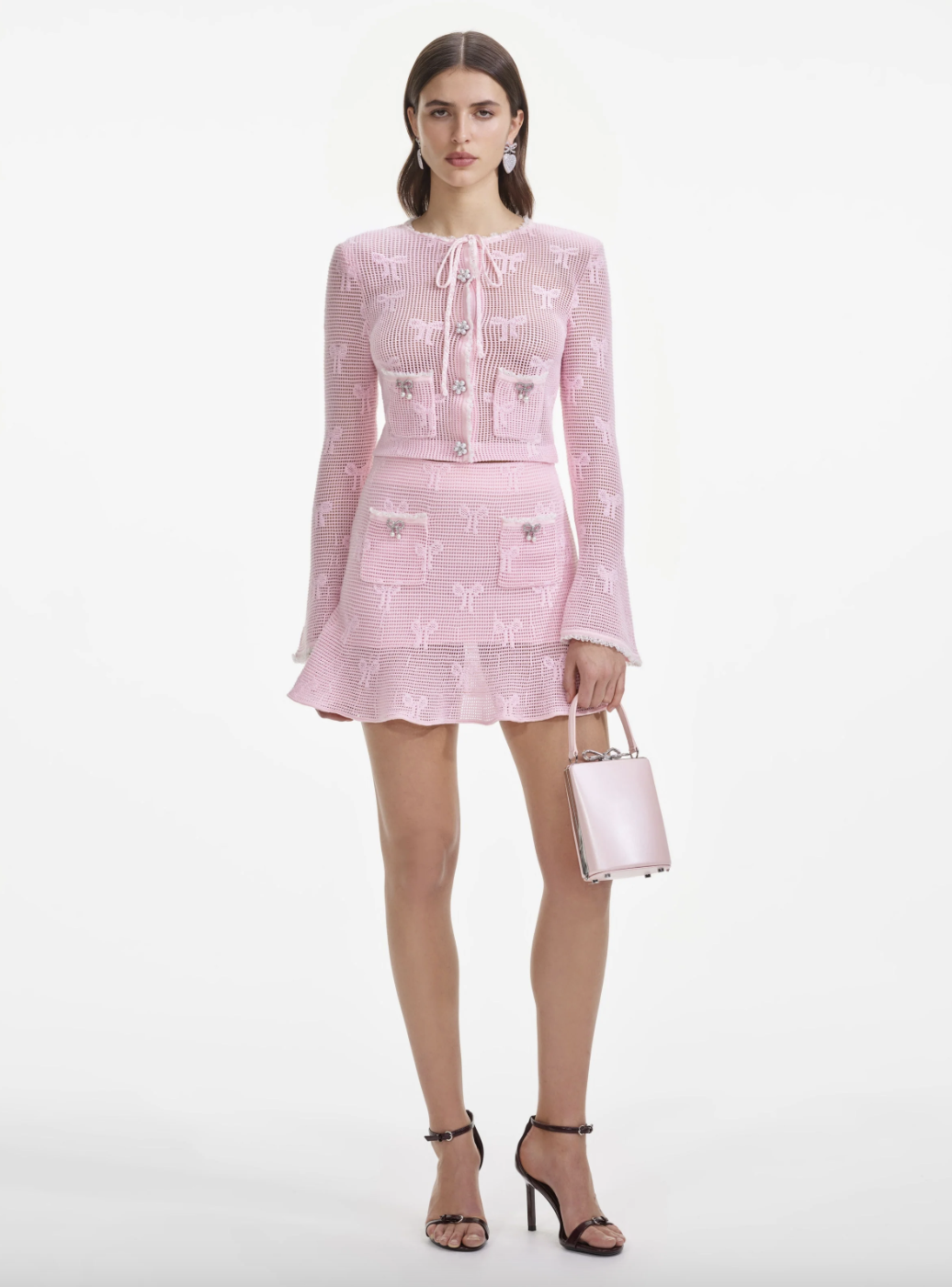 Bow Crochet Mini Skirt - Pink by Self-Portrait | 25 South Boutiques