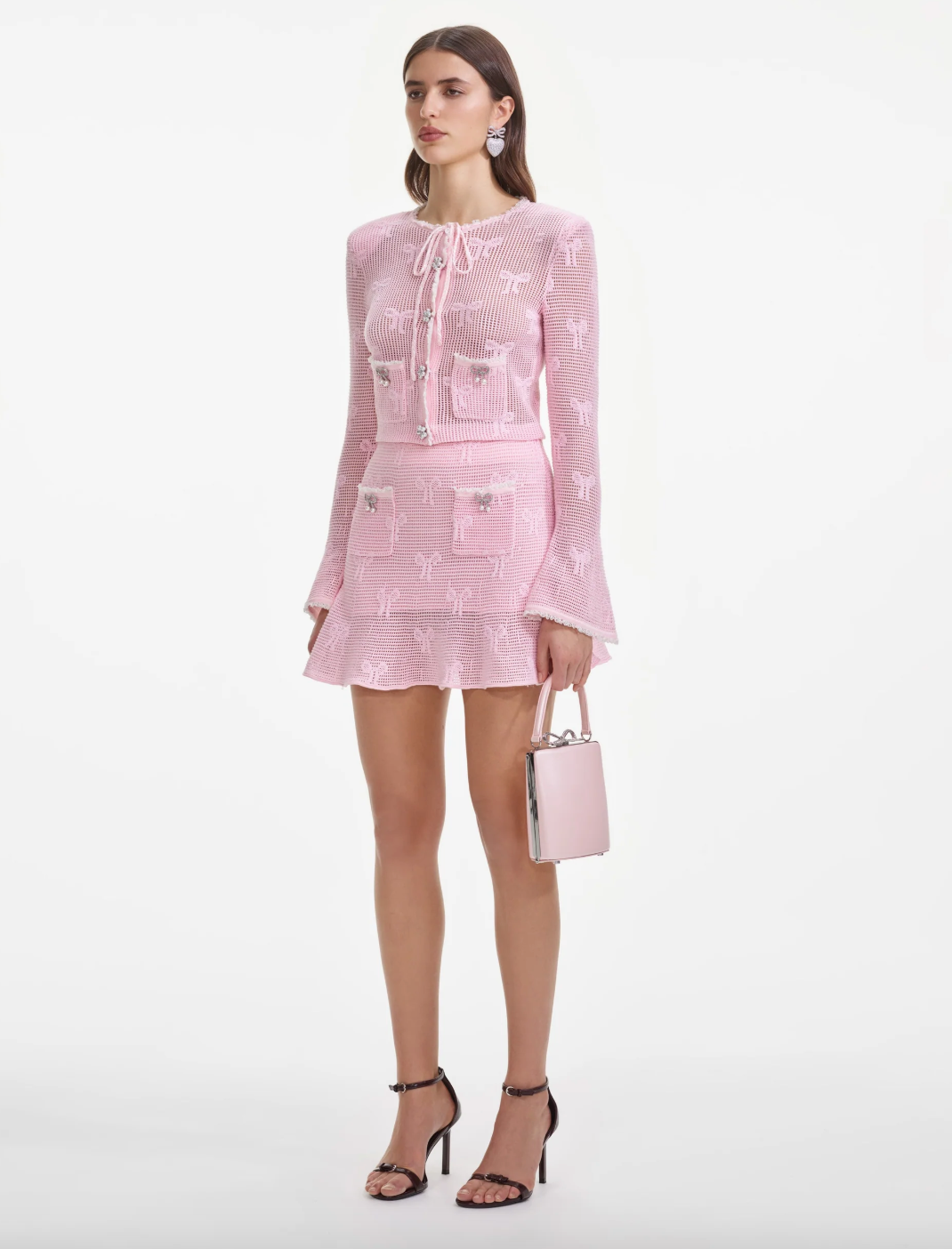 Bow Crochet Mini Skirt - Pink by Self-Portrait — alternate view
