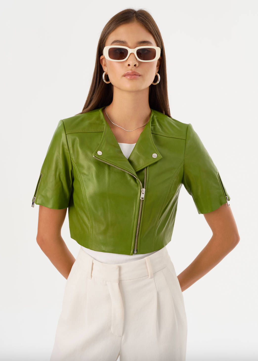 Kirsi Cropped Biker Jacket - Fern by LAMARQUE | 25 South Boutiques
