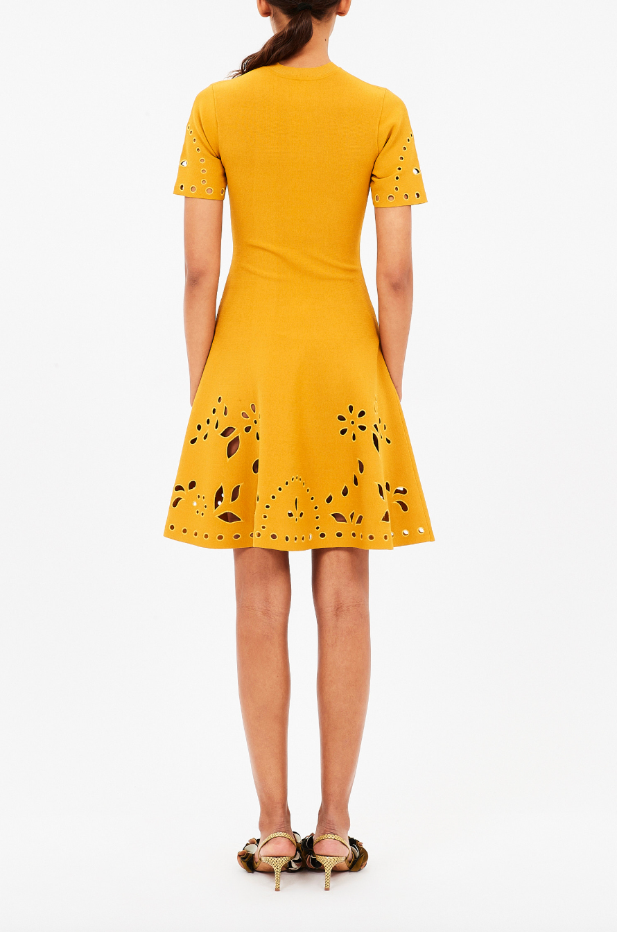 Fania Short Sleeve Knit Mini Dress - Goldenrod by Ulla Johnson — view 3