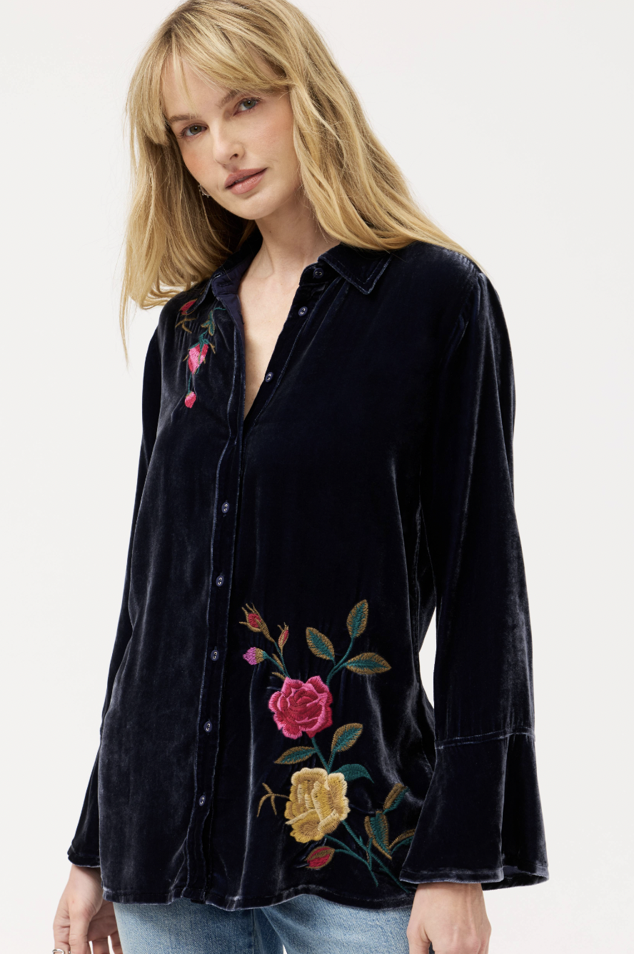 Flounce Sleeve Velvet Top - Sapphire Blue by Johnny Was | 25 South Boutiques