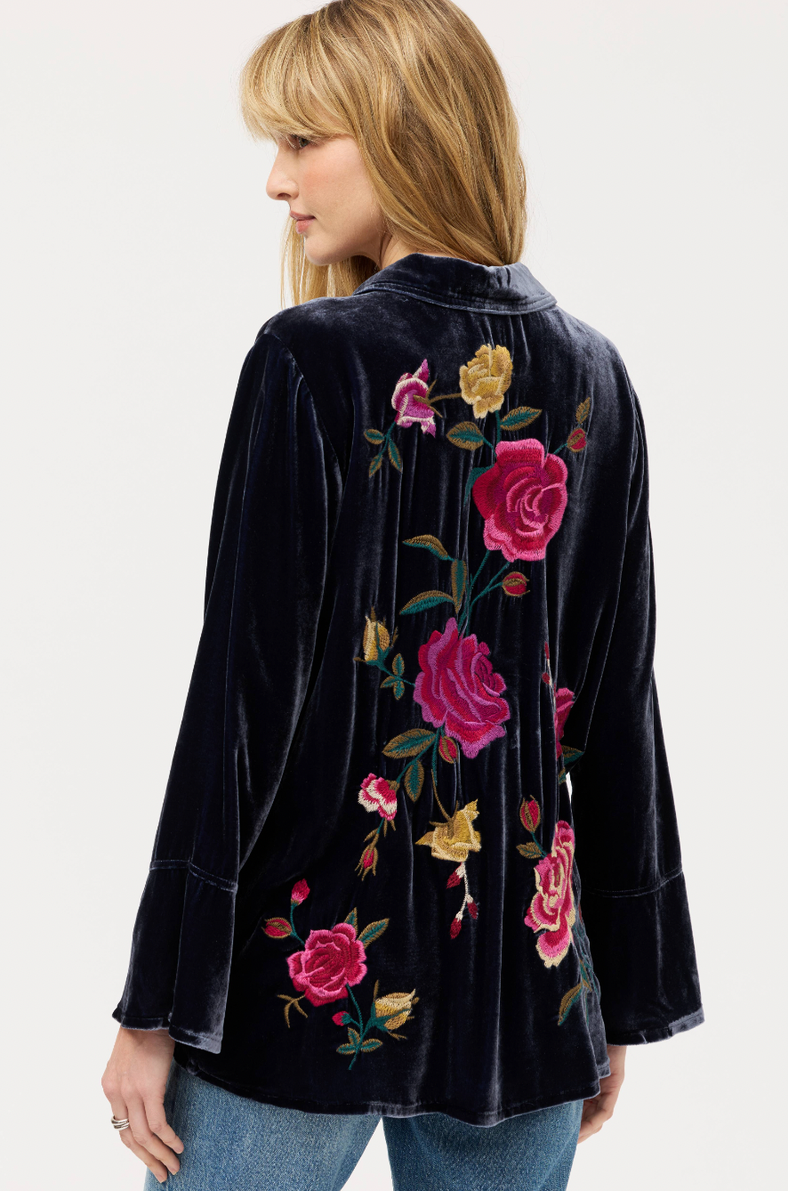 Flounce Sleeve Velvet Top - Sapphire Blue by Johnny Was — alternate view