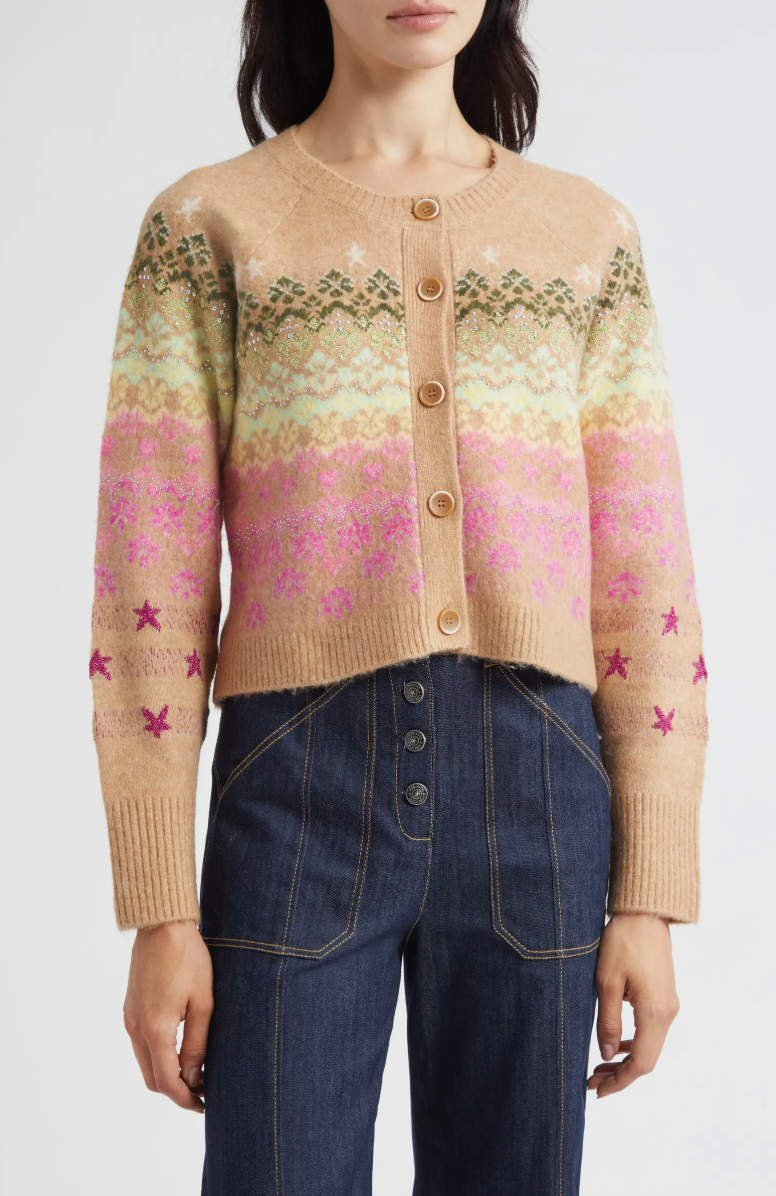 Millie Cropped Fairisle Cardigan - Light Doe by Cinq A Sept | 25 South Boutiques