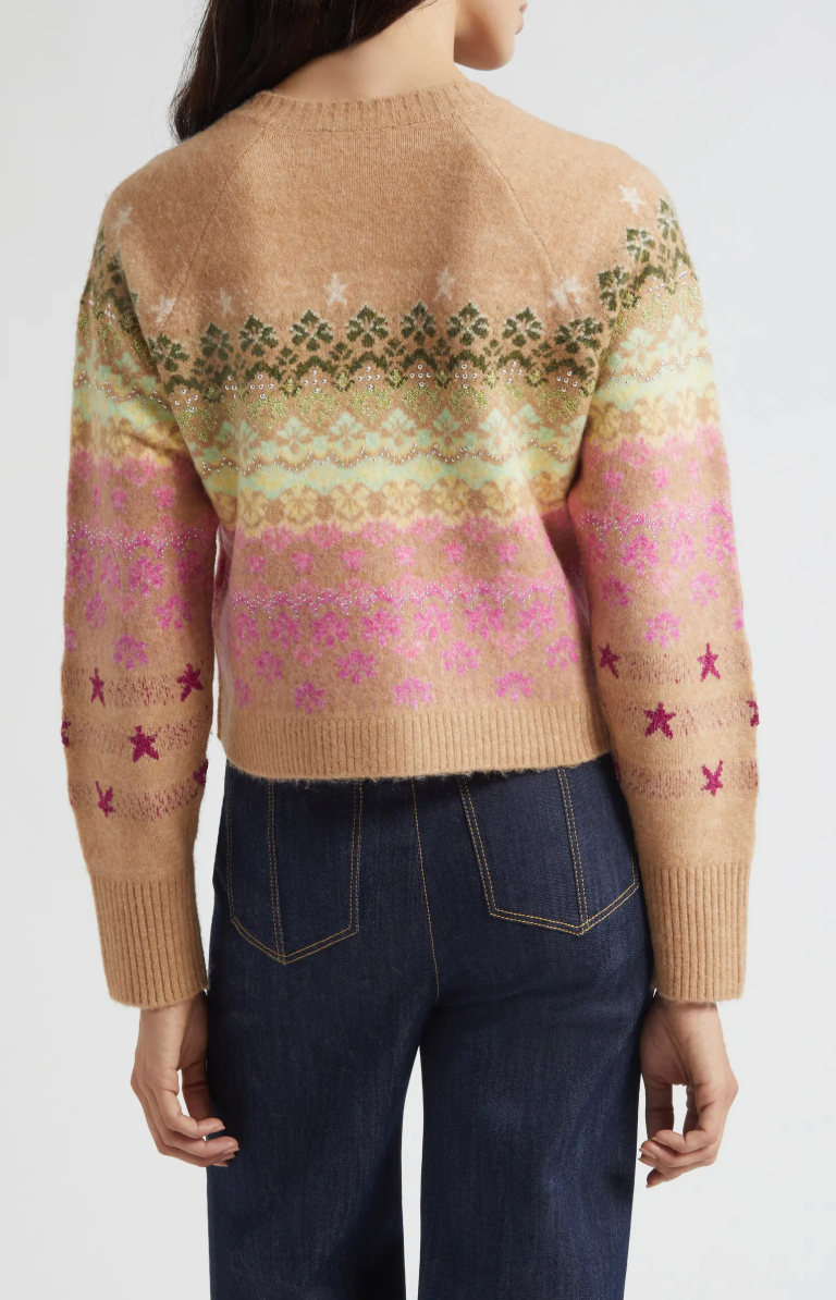 Millie Cropped Fairisle Cardigan - Light Doe by Cinq A Sept — alternate view