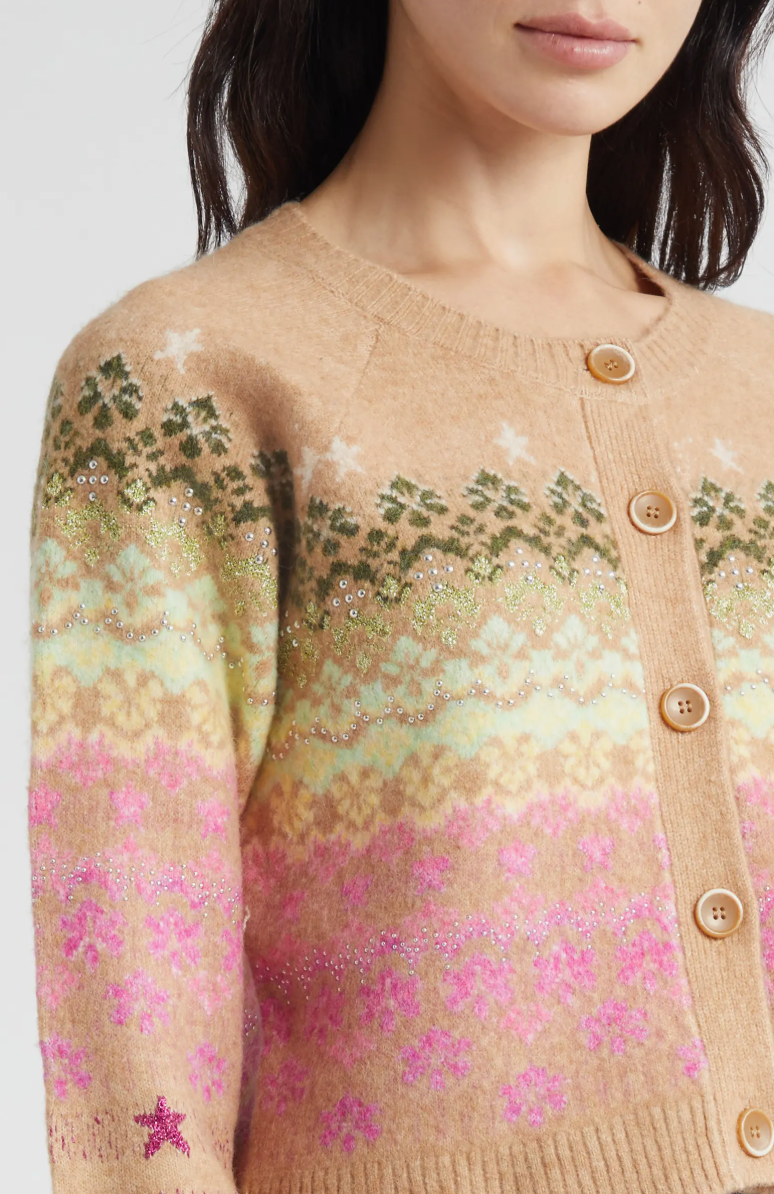 Millie Cropped Fairisle Cardigan - Light Doe by Cinq A Sept — view 3