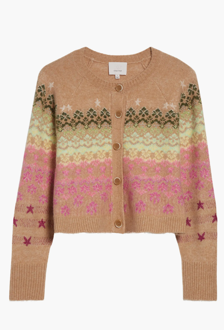 Millie Cropped Fairisle Cardigan - Light Doe by Cinq A Sept — view 4
