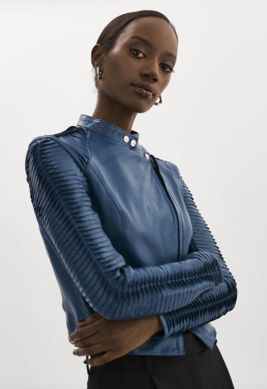 Azra Leather Jacket - Midnight Blue by LAMARQUE | 25 South Boutiques