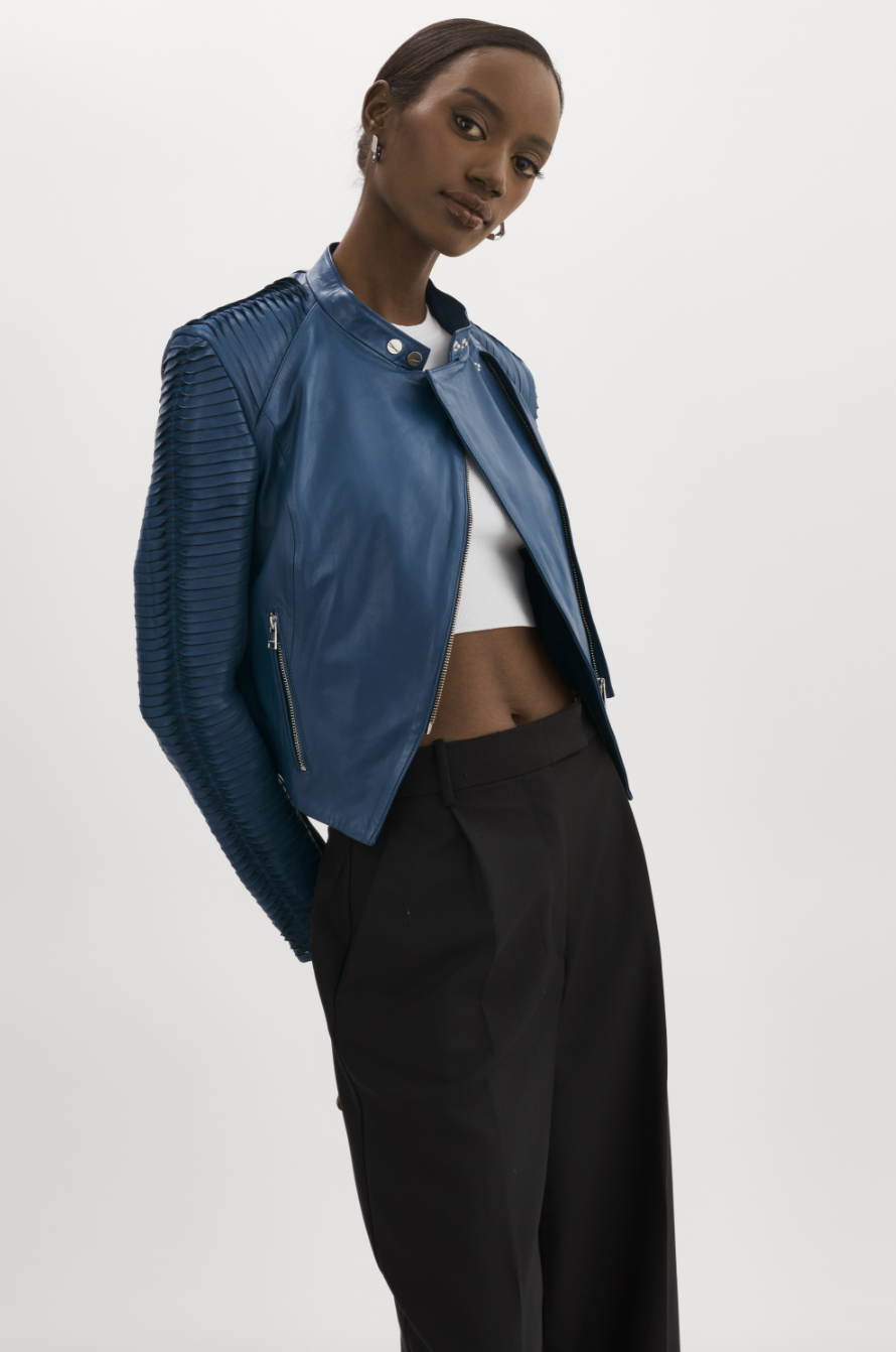 Azra Leather Jacket - Midnight Blue by LAMARQUE — alternate view
