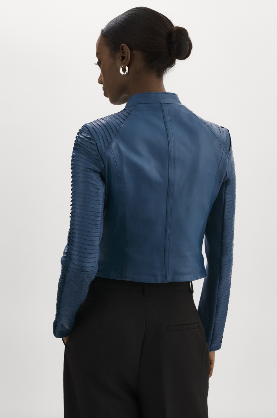 Azra Leather Jacket - Midnight Blue by LAMARQUE — view 4