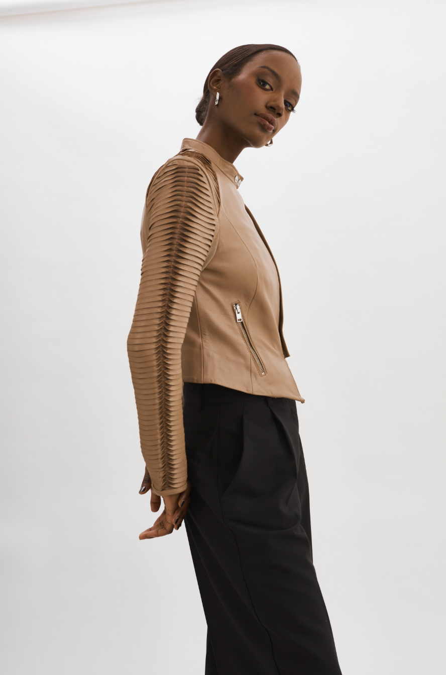 Azra Leather Jacket - Mocha by LAMARQUE — alternate view