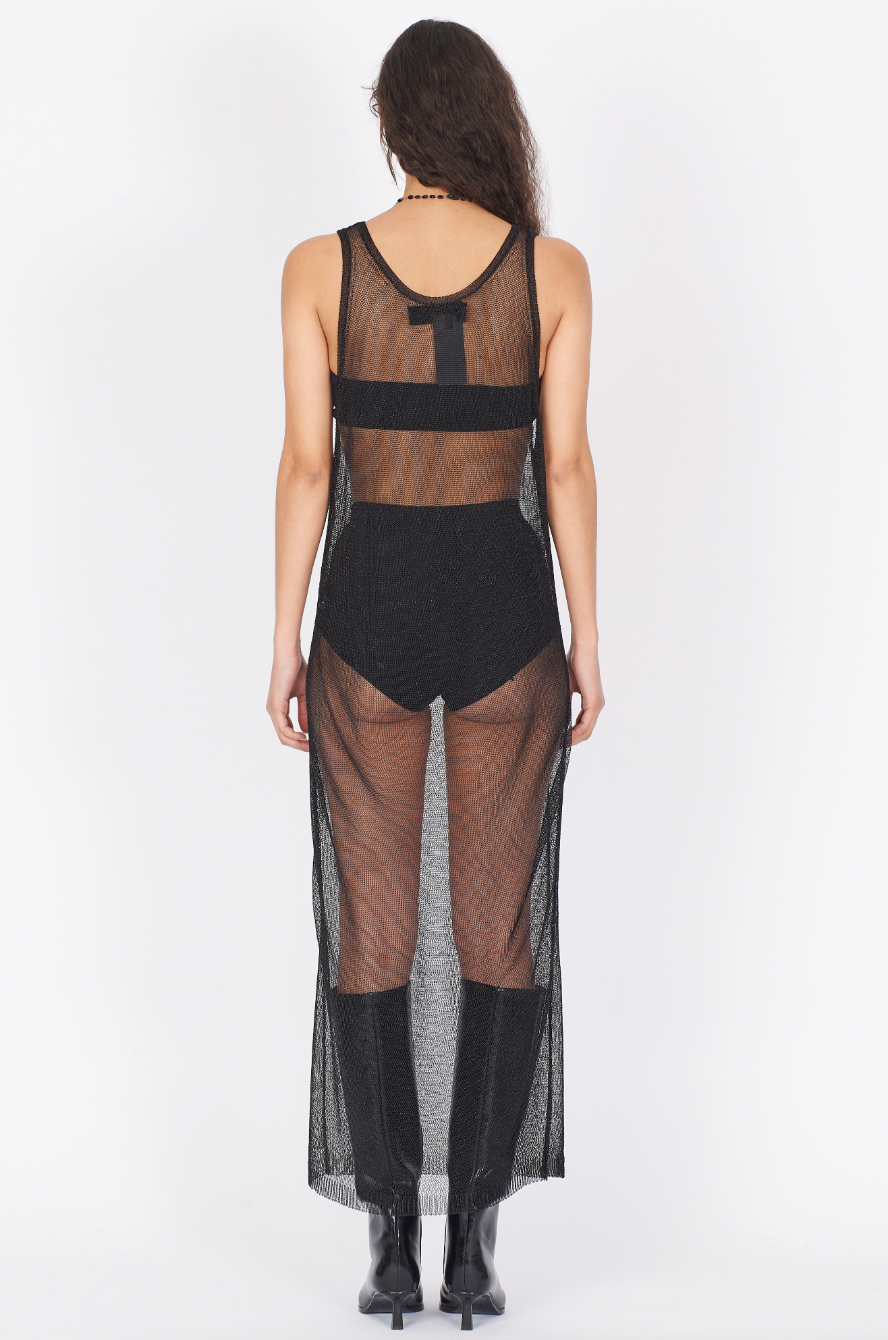 Metallic Thread Long Sleeveless Dress - Black by Isabel Benenato — view 3