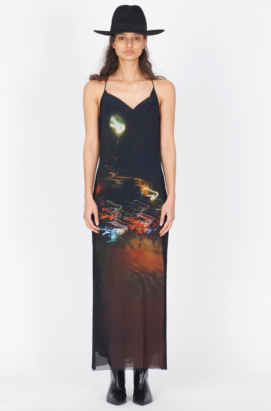 Stretch Tulle Printed Long Dress - Dark Blue by Isabel Benenato | 25 South Boutiques