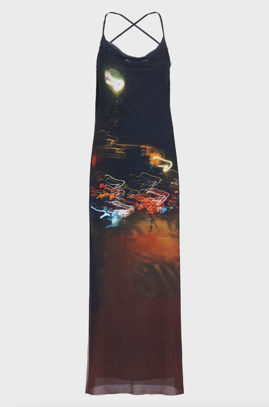 Stretch Tulle Printed Long Dress - Dark Blue by Isabel Benenato — alternate view