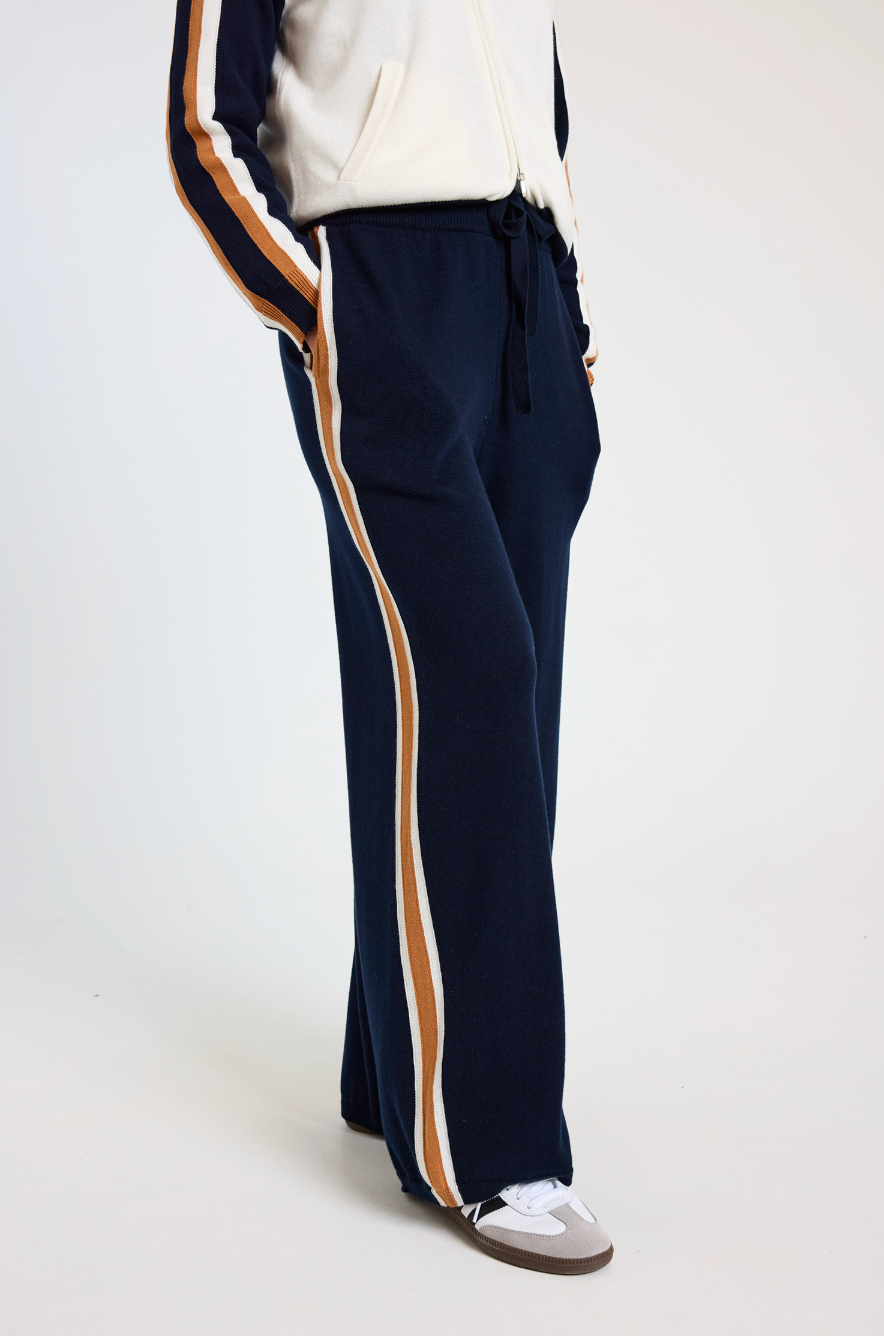 Valerie Stripe Wide Leg Pant - Navy Camel Ivory by Brodie Cashmere — alternate view