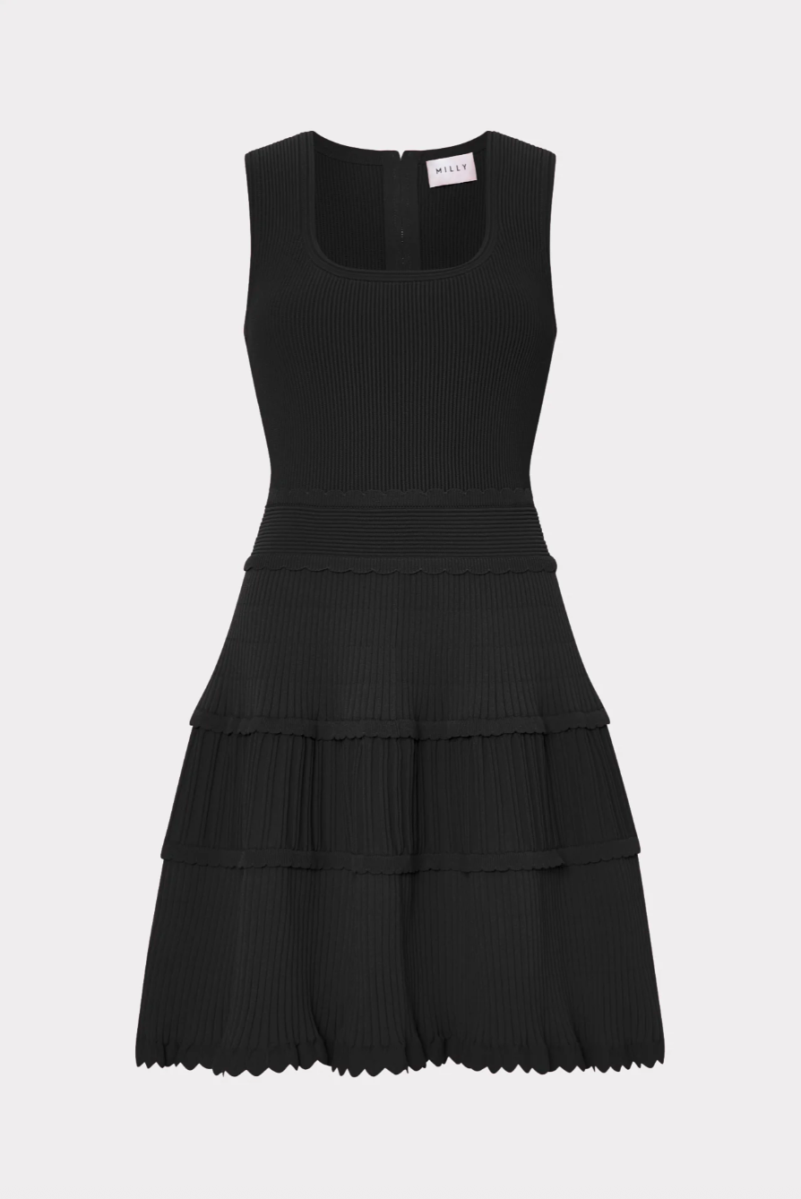 Suri Scallop Mini Dress - Black by Milly — view 3