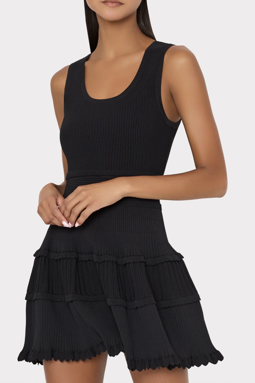Suri Scallop Mini Dress - Black by Milly — alternate view
