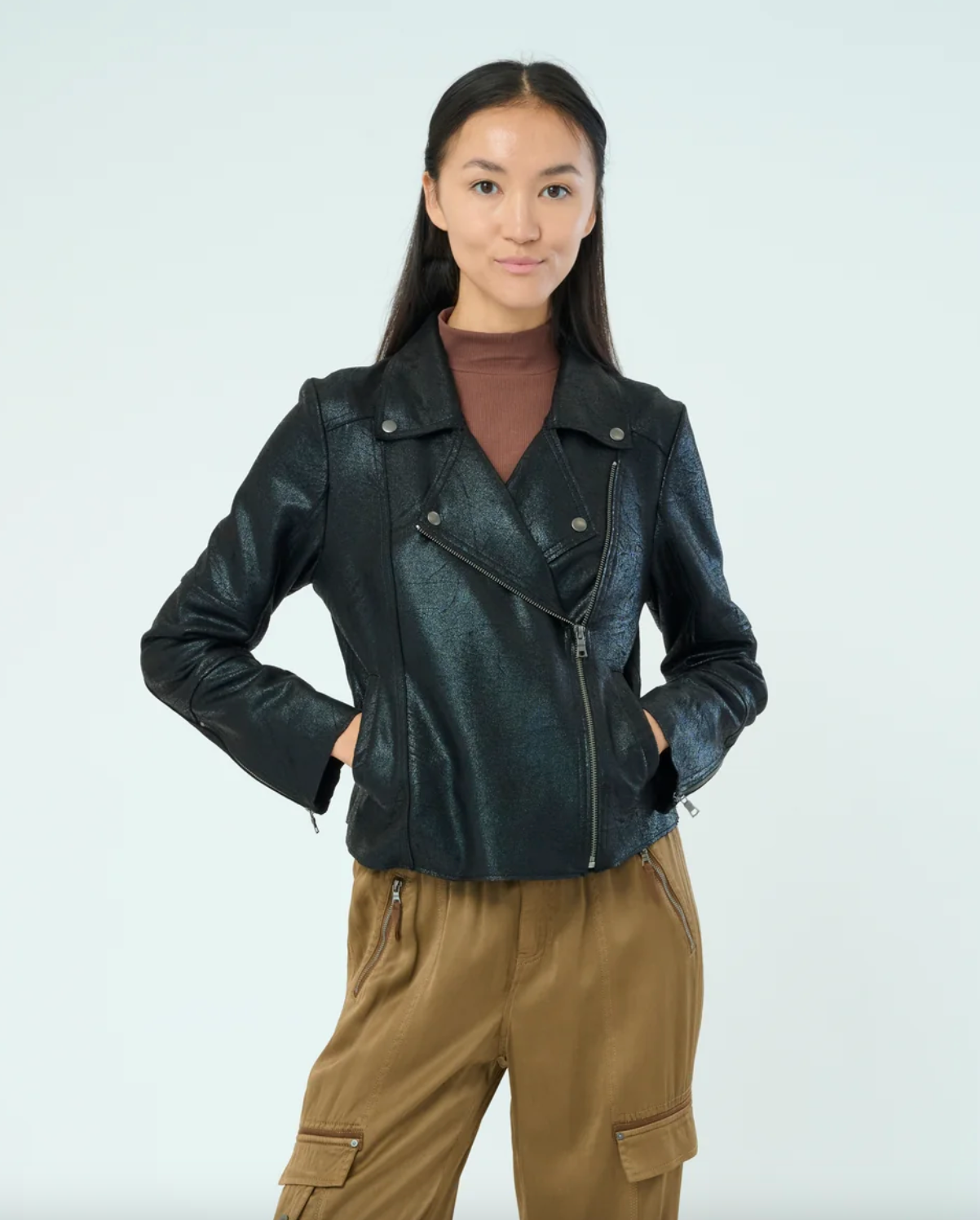 Piper Metallic Moto Jacket - Metallic Black by Marrakech | 25 South Boutiques