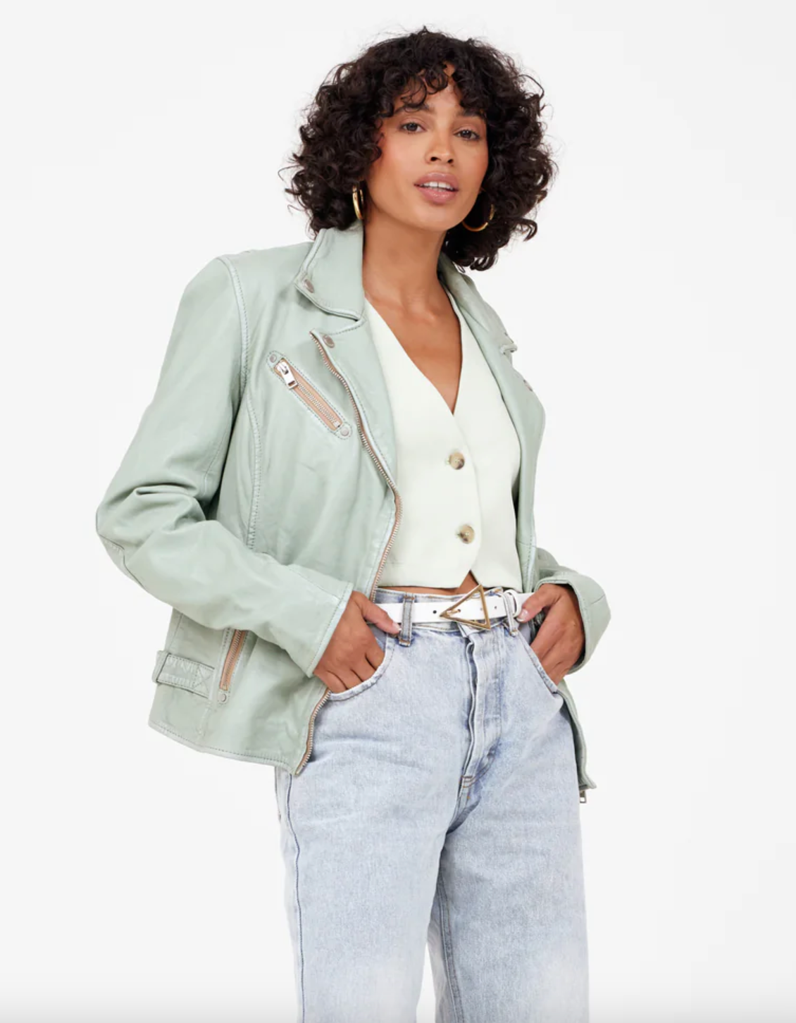 Sofia Leather Jacket - Frosty Green by Mauritius | 25 South Boutiques