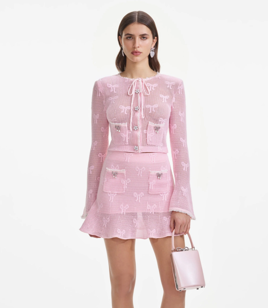 Bow Crochet Cardigan - Pink by Self-Portrait | 25 South Boutiques