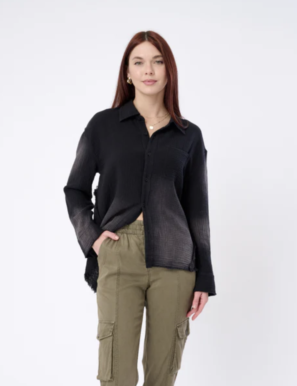 Oversized Crinkle Cotton Drop Shoulder Shirt - Black by Marrakech | 25 South Boutiques