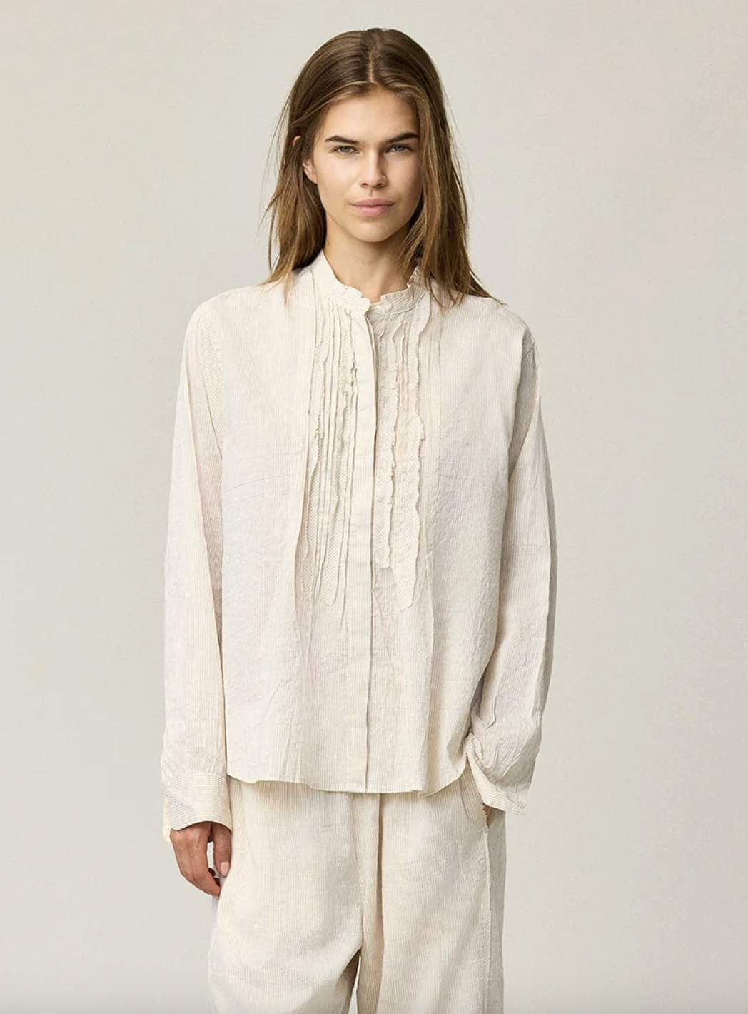 Silk Stripe Shirt - Pale Pesca by Kristensen | 25 South Boutiques