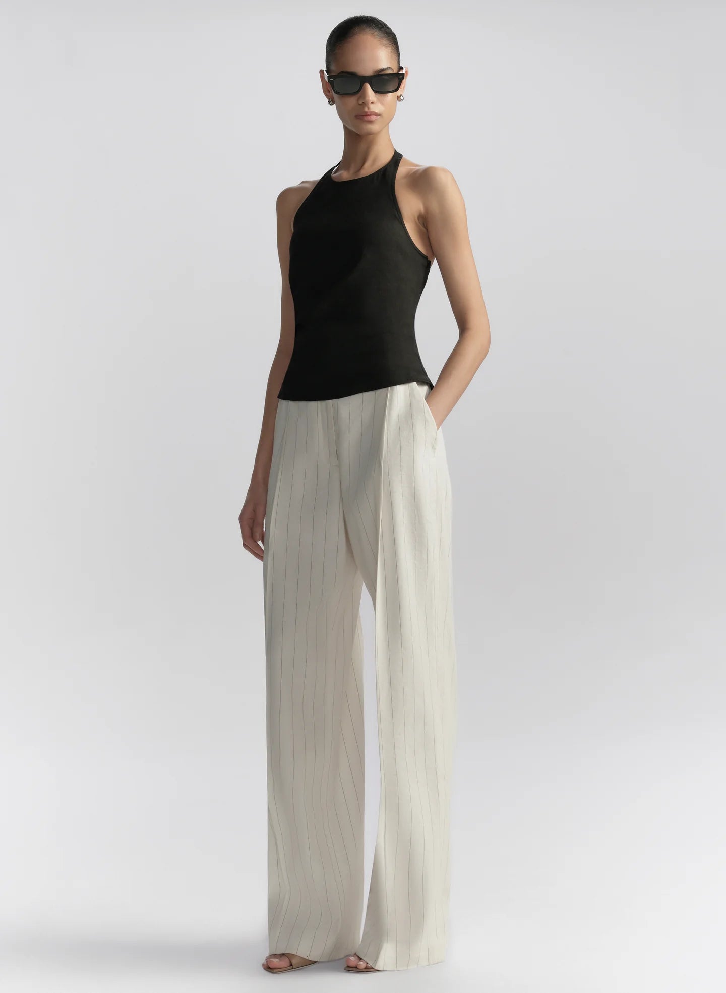 Sylvie Linen Halter Top - Black by A.L.C — view 3