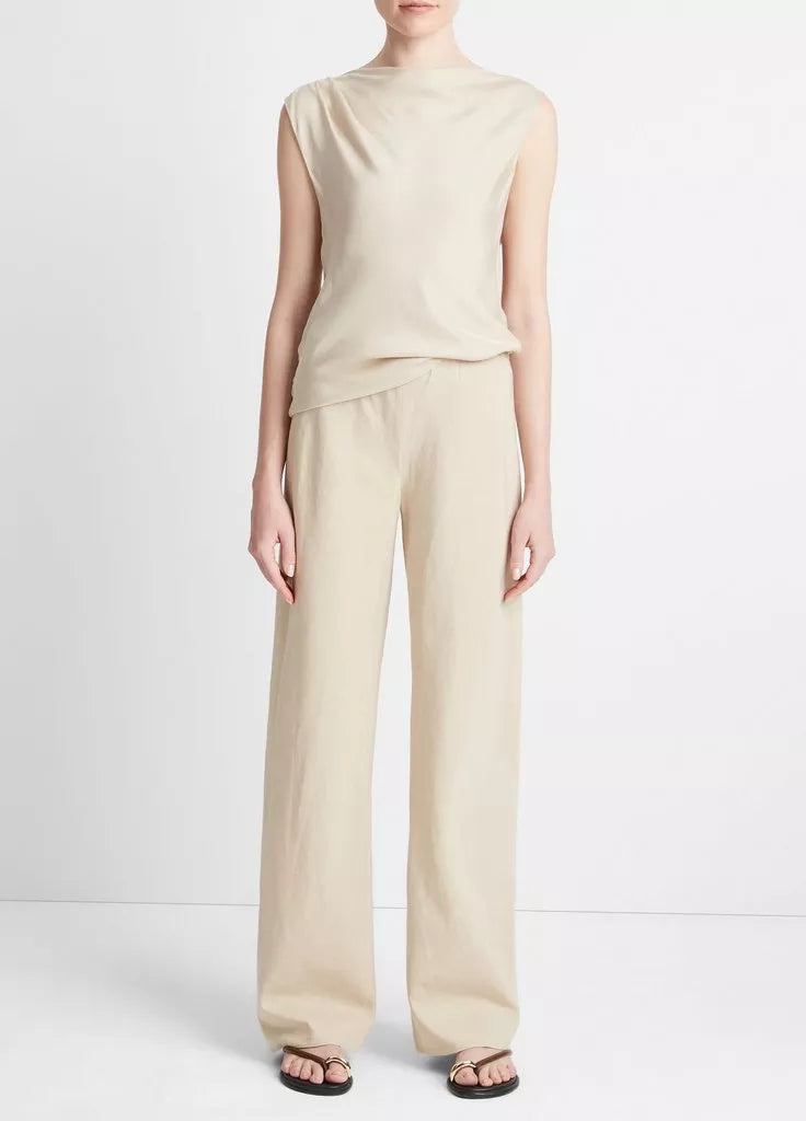 Silk-Blend Asymmetric Draped Cap-Sleeve Blouse - Oat Sand by Vince — view 5