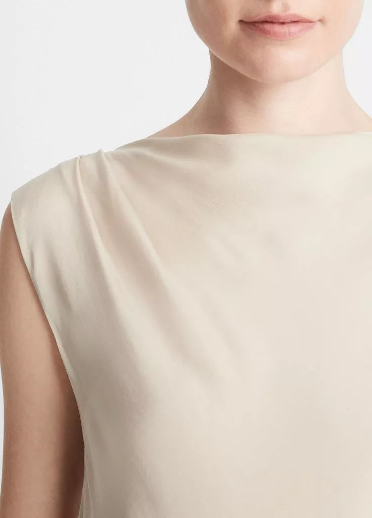 Silk-Blend Asymmetric Draped Cap-Sleeve Blouse - Oat Sand by Vince — view 3