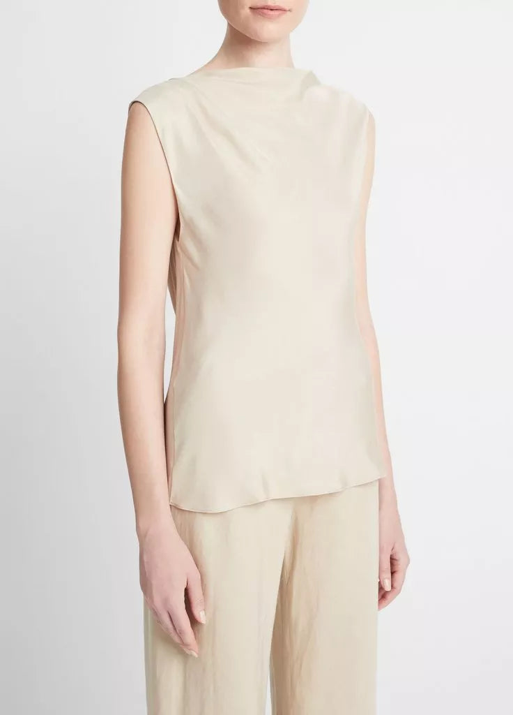 Silk-Blend Asymmetric Draped Cap-Sleeve Blouse - Oat Sand by Vince — alternate view