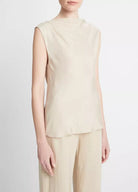 Silk-Blend Asymmetric Draped Cap-Sleeve Blouse - Oat Sand by Vince — alternate view