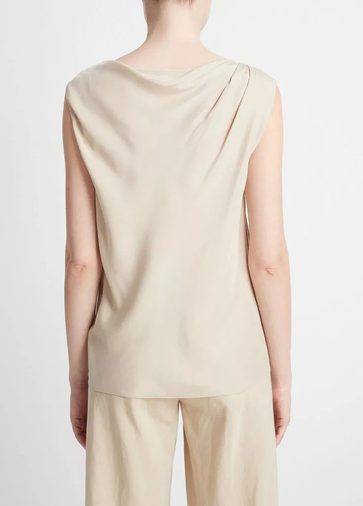 Silk-Blend Asymmetric Draped Cap-Sleeve Blouse - Oat Sand by Vince — view 4