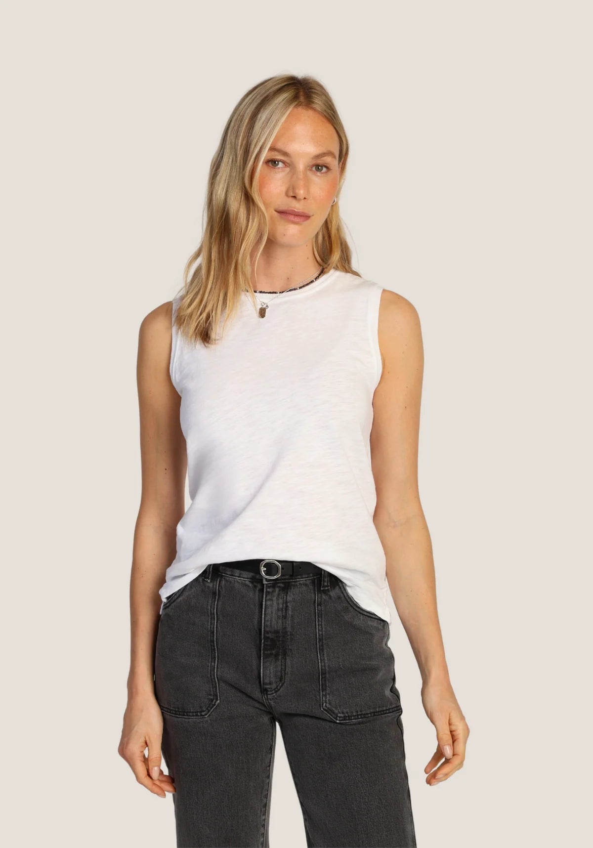 Sleeveless Modern Crew - White by Dylan — alternate view