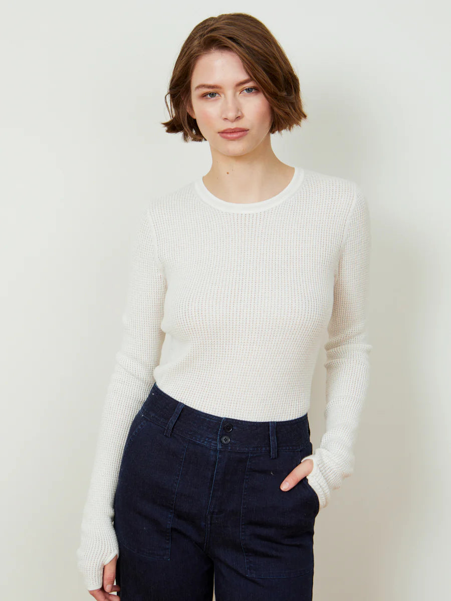 Shirttail Waffle Crew - Ivory by Margaret O'Leary | 25 South Boutiques