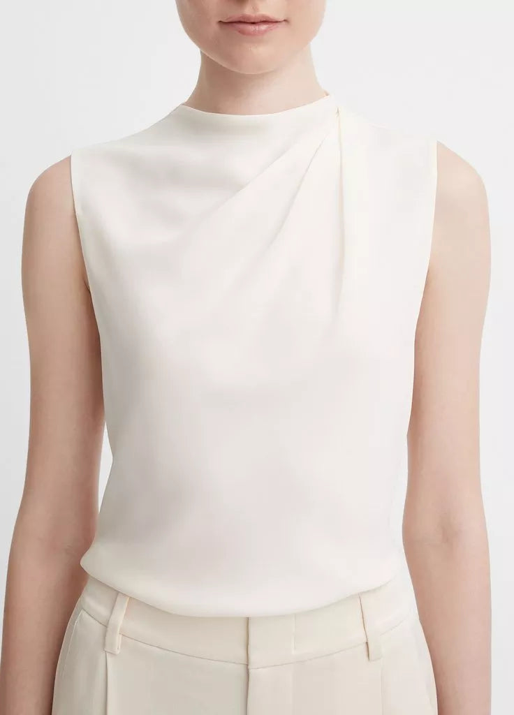 Stretch-Silk Draped Sleeveless Blouse - Chiffon by Vince — alternate view