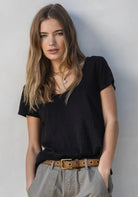 Short Sleeve Deep V Tee - Black by Dylan | 25 South Boutiques