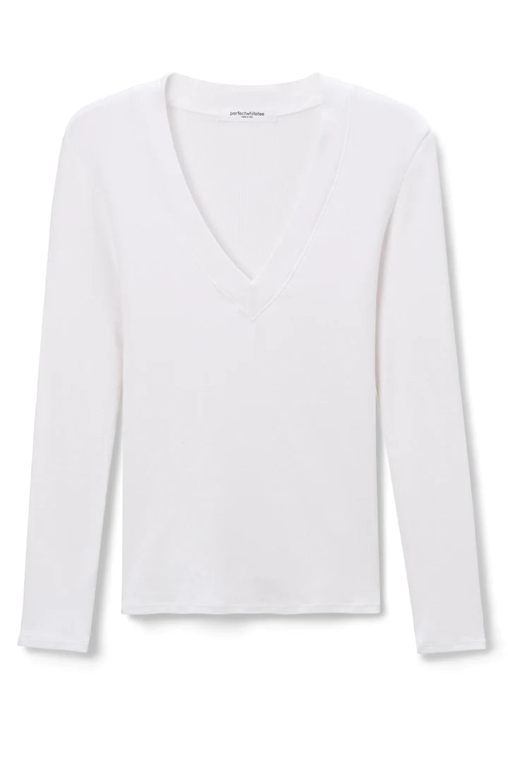 Viola V Neck Long Sleeve - White by perfectwhitetee — view 3
