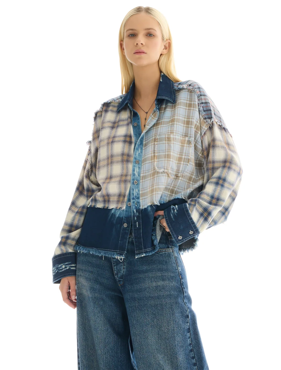 Mixed Flannel And Denim Shirt - Blue by The Tales | 25 South Boutiques