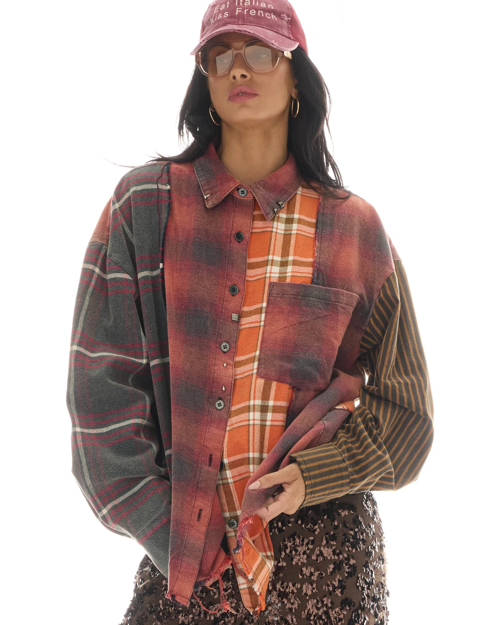 Reworked Pierced Flannel Shirt - Orange by The Tales | 25 South Boutiques