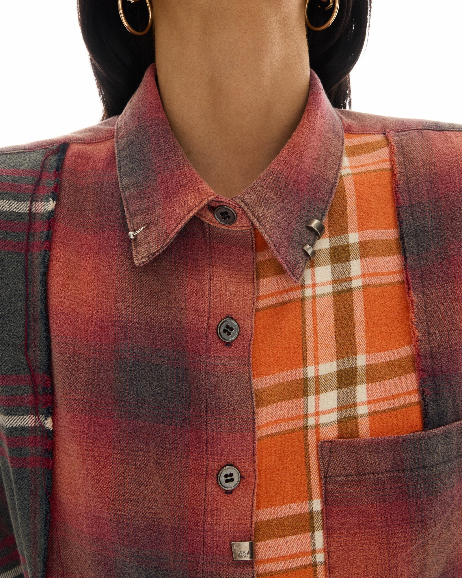 Reworked Pierced Flannel Shirt - Orange by The Tales — view 6