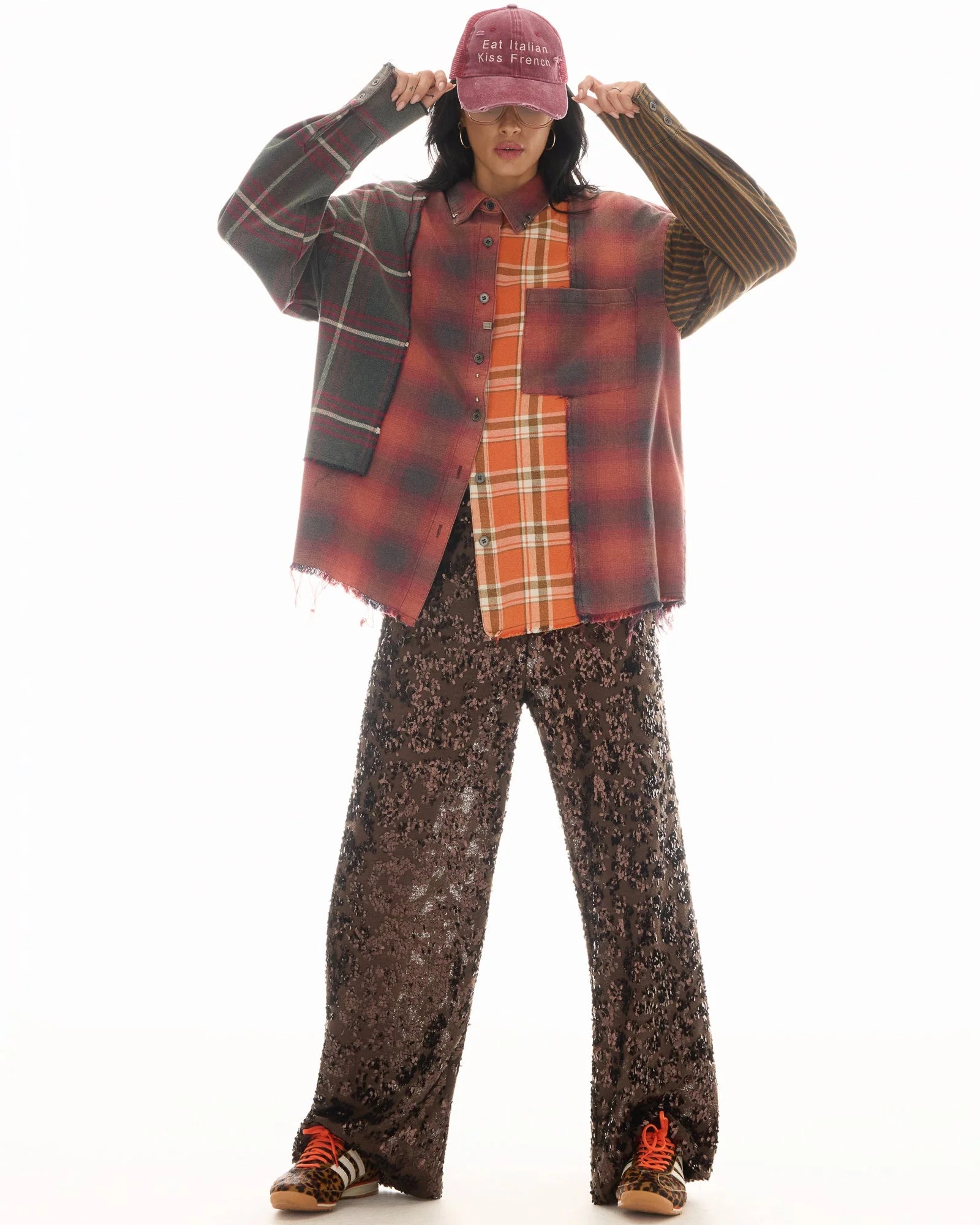Reworked Pierced Flannel Shirt - Orange by The Tales — view 3