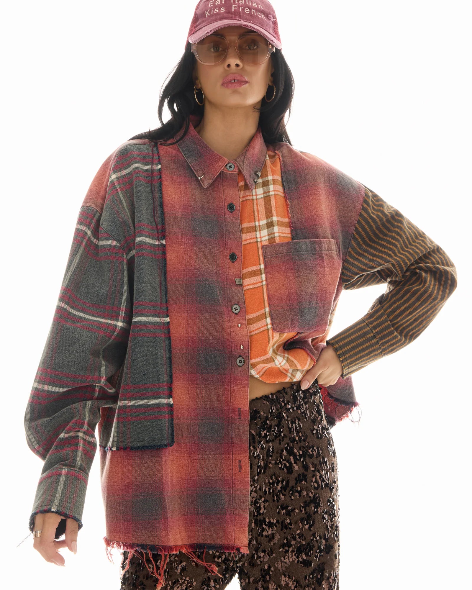 Reworked Pierced Flannel Shirt - Orange by The Tales — alternate view