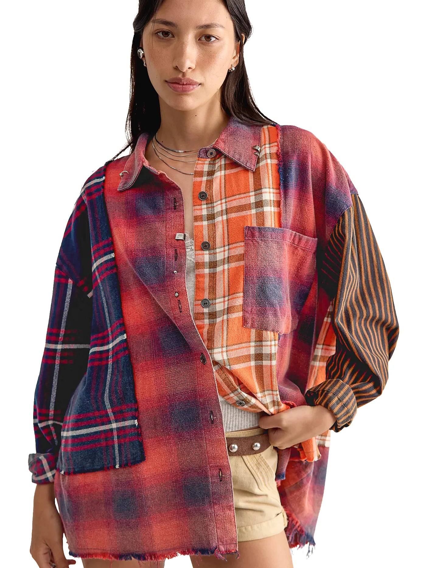 Reworked Pierced Flannel Shirt - Orange by The Tales — view 8