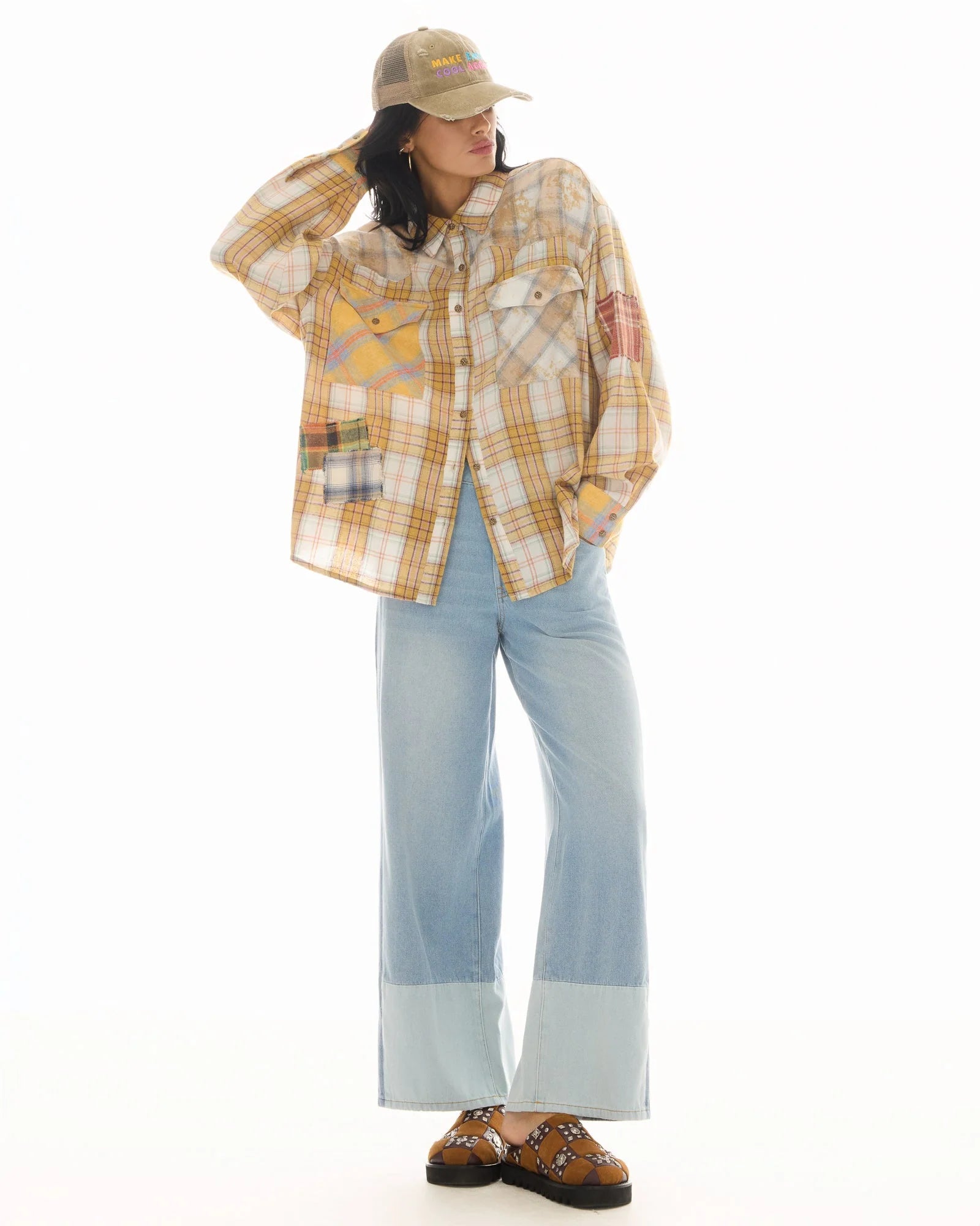 Patched Up Flannel Western Shirt - Yellow by The Tales — alternate view