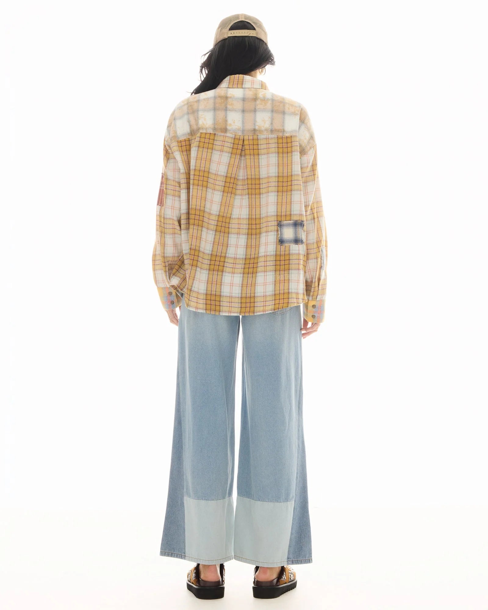 Patched Up Flannel Western Shirt - Yellow by The Tales — view 5