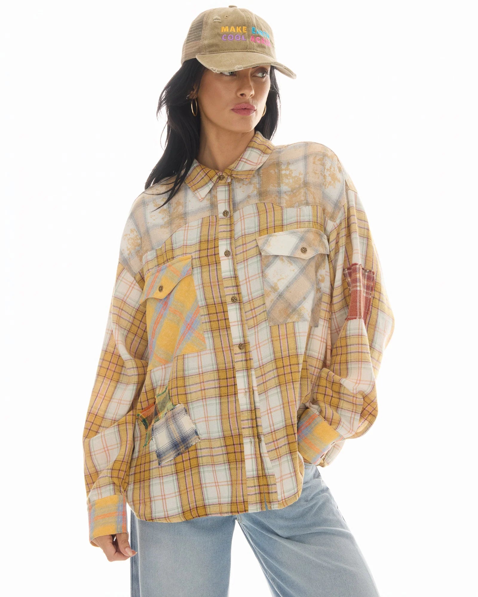 Patched Up Flannel Western Shirt - Yellow by The Tales | 25 South Boutiques