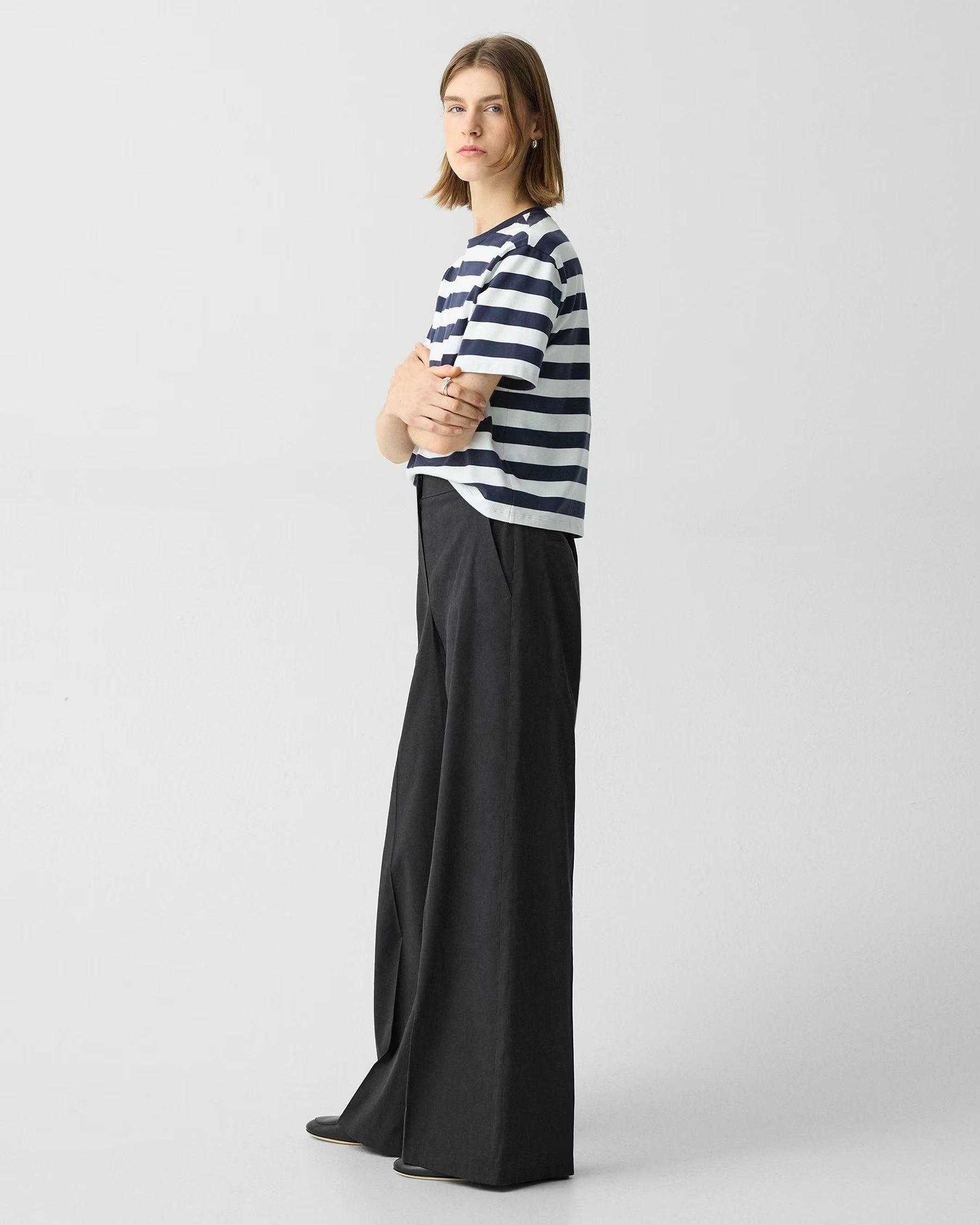 High-Waist Wide-Leg Good Linen Pant - Black by Theory — view 3