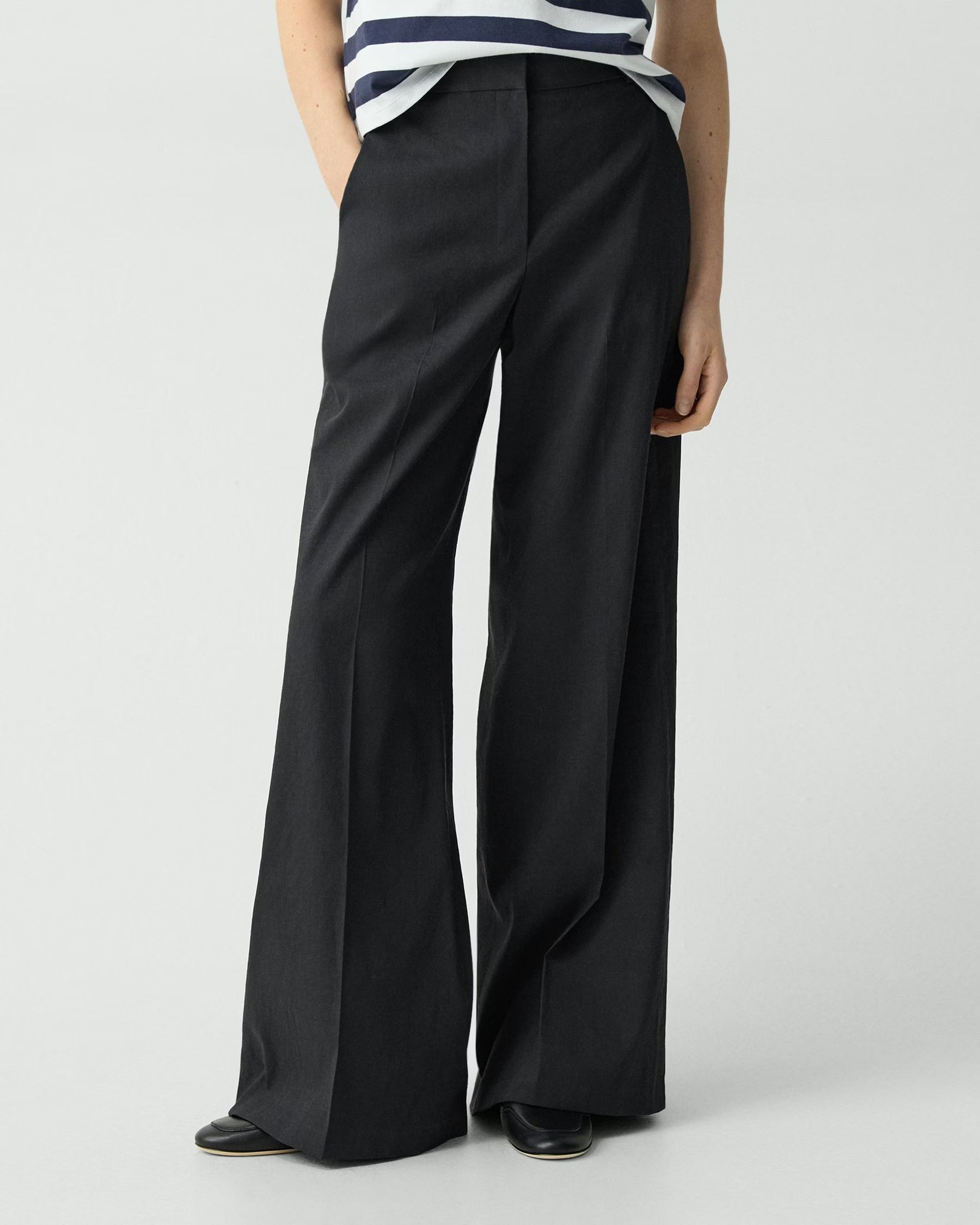 High-Waist Wide-Leg Good Linen Pant - Black by Theory — alternate view