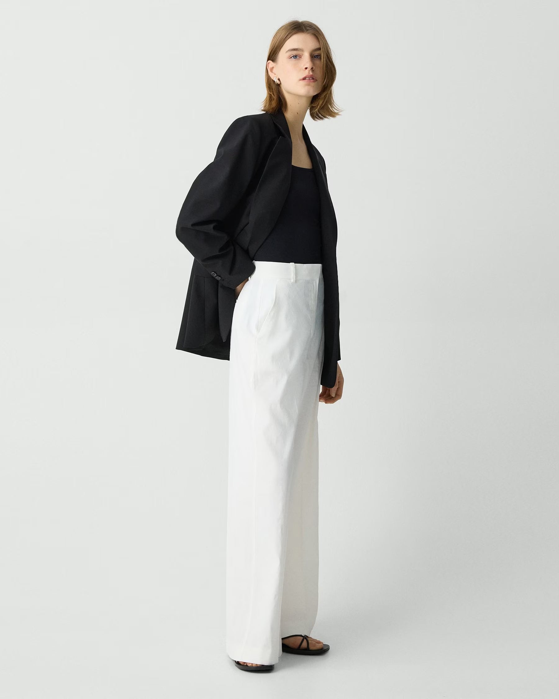 High-Waist Wide-Leg Good Linen Pant - White by Theory — view 3