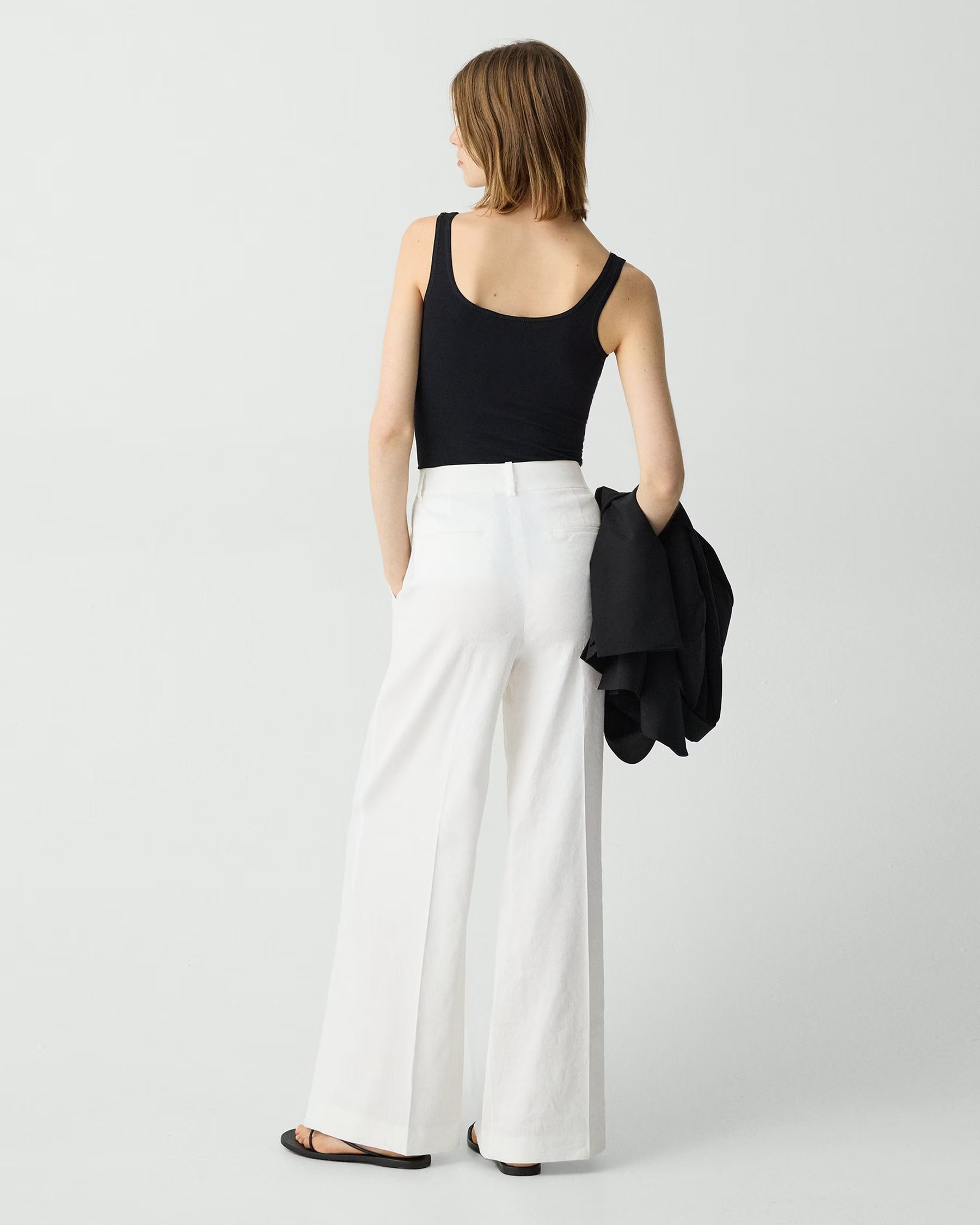 High-Waist Wide-Leg Good Linen Pant - White by Theory — view 4